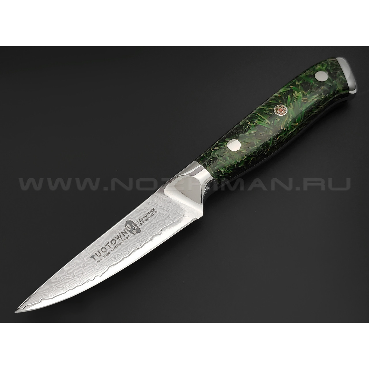 TuoTown D.JS Paring G613512 сталь Damascus VG-10, рукоять Acrylic composite green