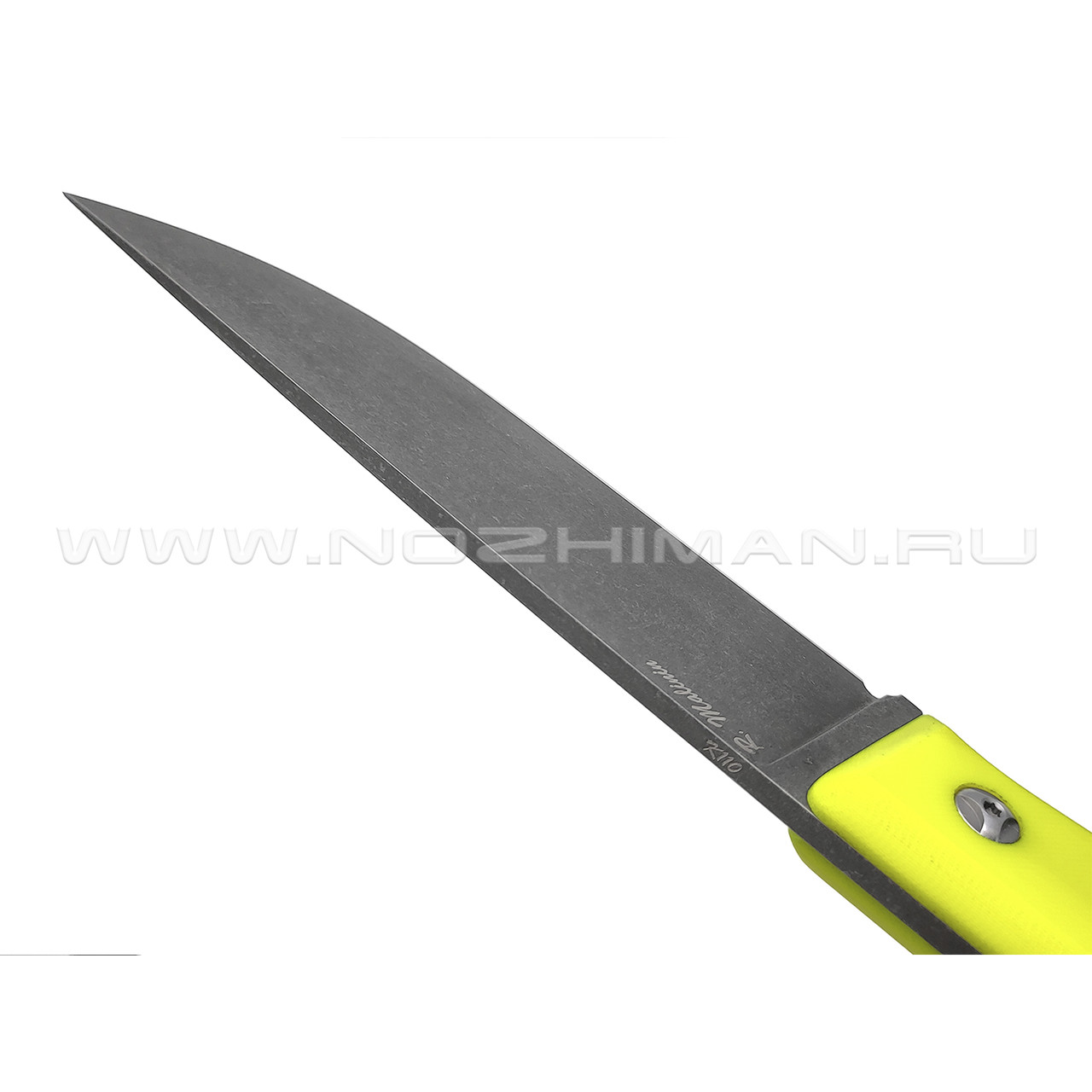 Роман Малинин нож "Азимут" сталь K110 блэквош, рукоять Микарта желтая