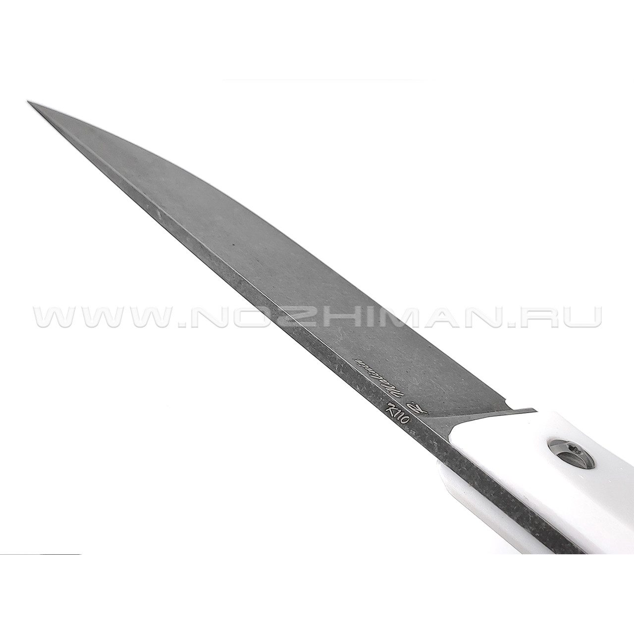 Роман Малинин нож "Азимут" сталь K110 блэквош, рукоять белый кориан