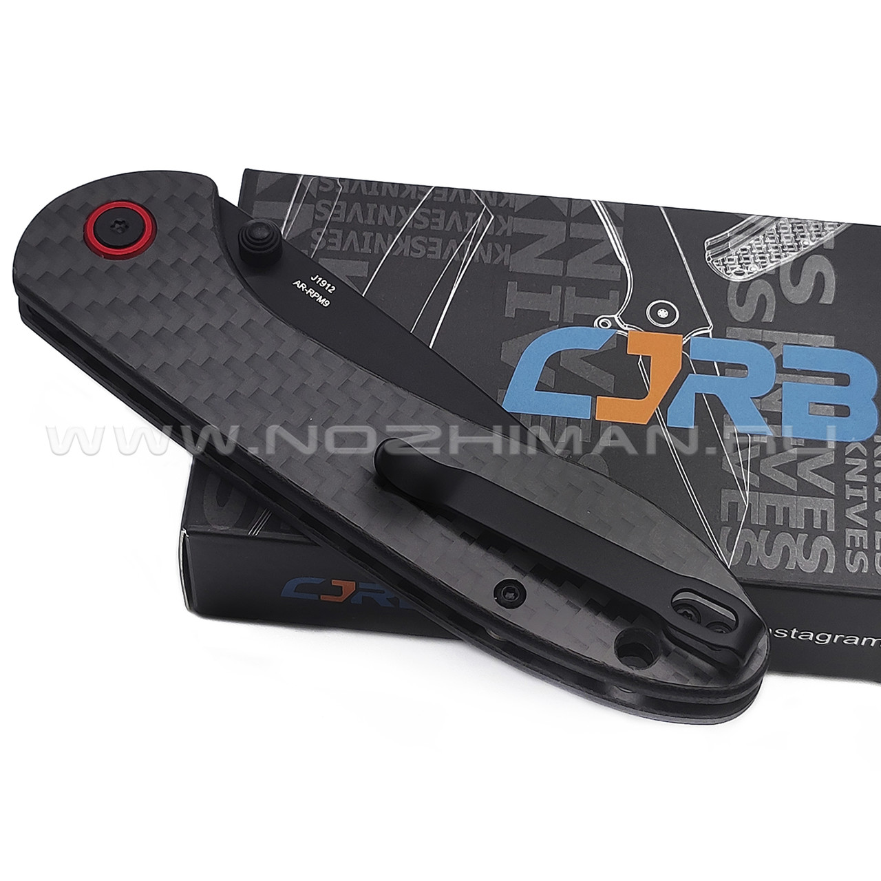 Нож CJRB Feldspar J1912-BCF сталь AR-RPM9 PVD, рукоять Carbon fiber