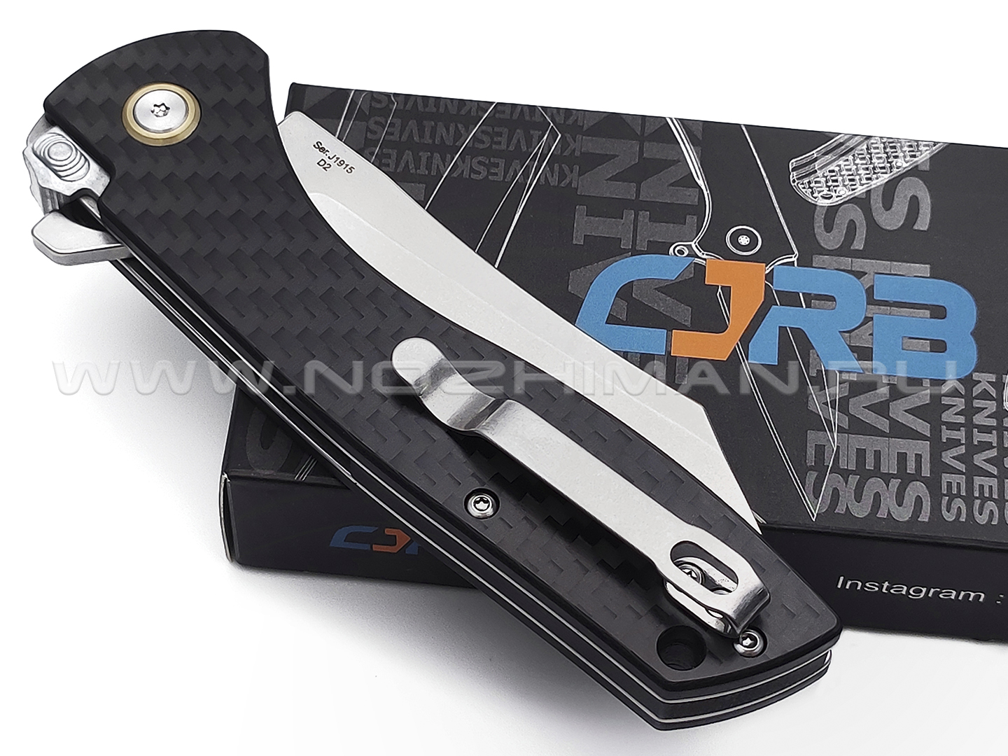 Нож CJRB Kicker J1915-CF сталь D2, рукоять Carbon fiber