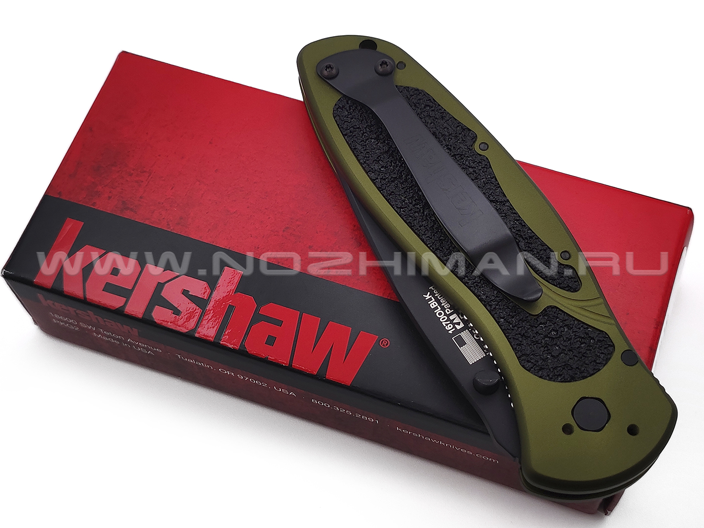 Нож Kershaw Blur 1670OLBLK сталь 14C28N DLC, рукоять Trac-Tec, Aluminum 6061-T6 green