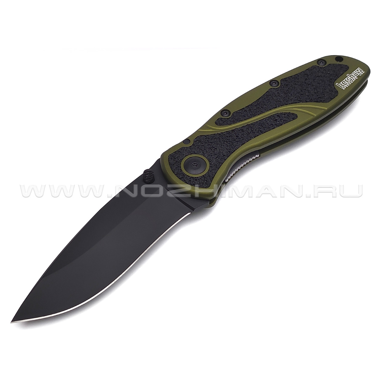 Нож Kershaw Blur 1670OLBLK сталь 14C28N DLC, рукоять Trac-Tec, Aluminum 6061-T6 green