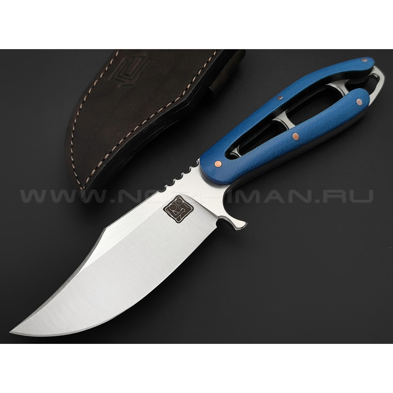 1-й Цех нож "Сиськи" сталь 440C, рукоять микарта blue