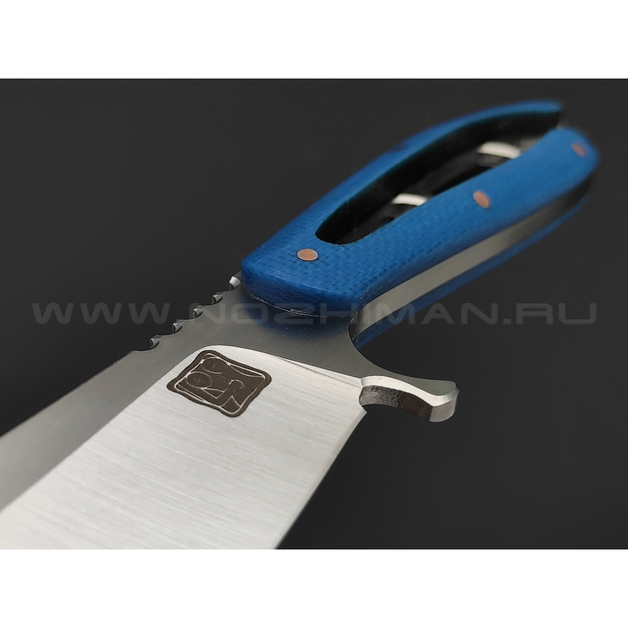 1-й Цех нож "Сиськи" сталь 440C, рукоять микарта blue