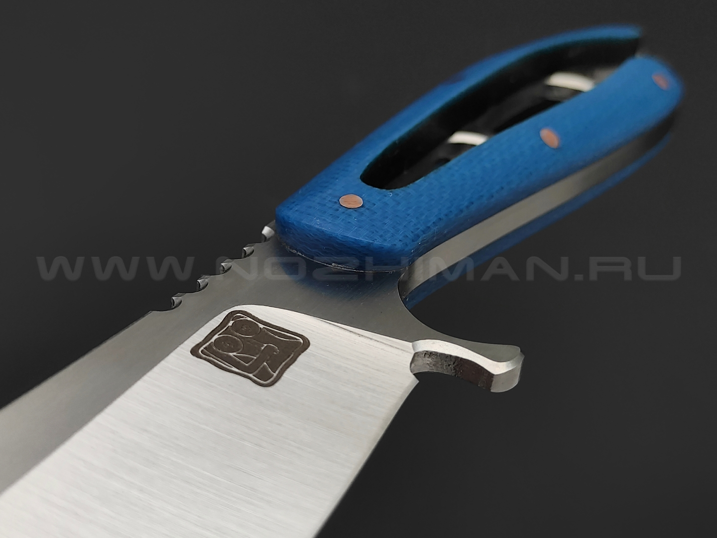 1-й Цех нож "Сиськи" сталь 440C, рукоять микарта blue