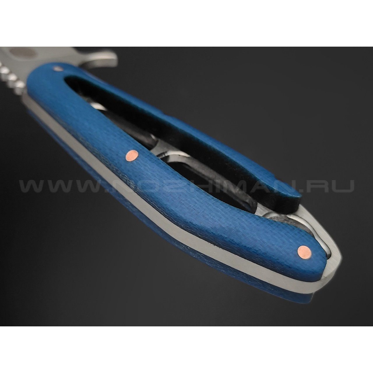 1-й Цех нож "Сиськи" сталь 440C, рукоять микарта blue