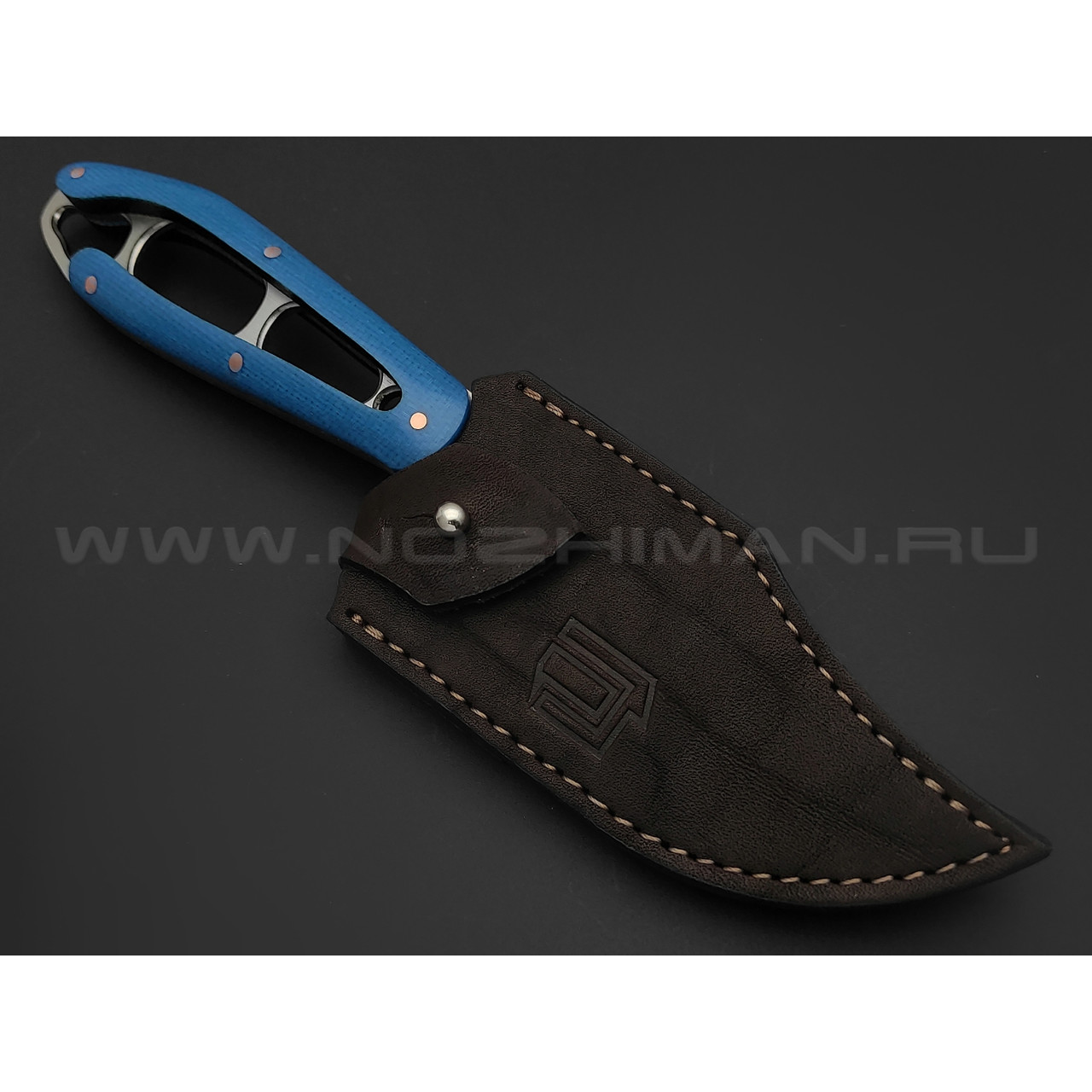 1-й Цех нож "Сиськи" сталь 440C, рукоять микарта blue