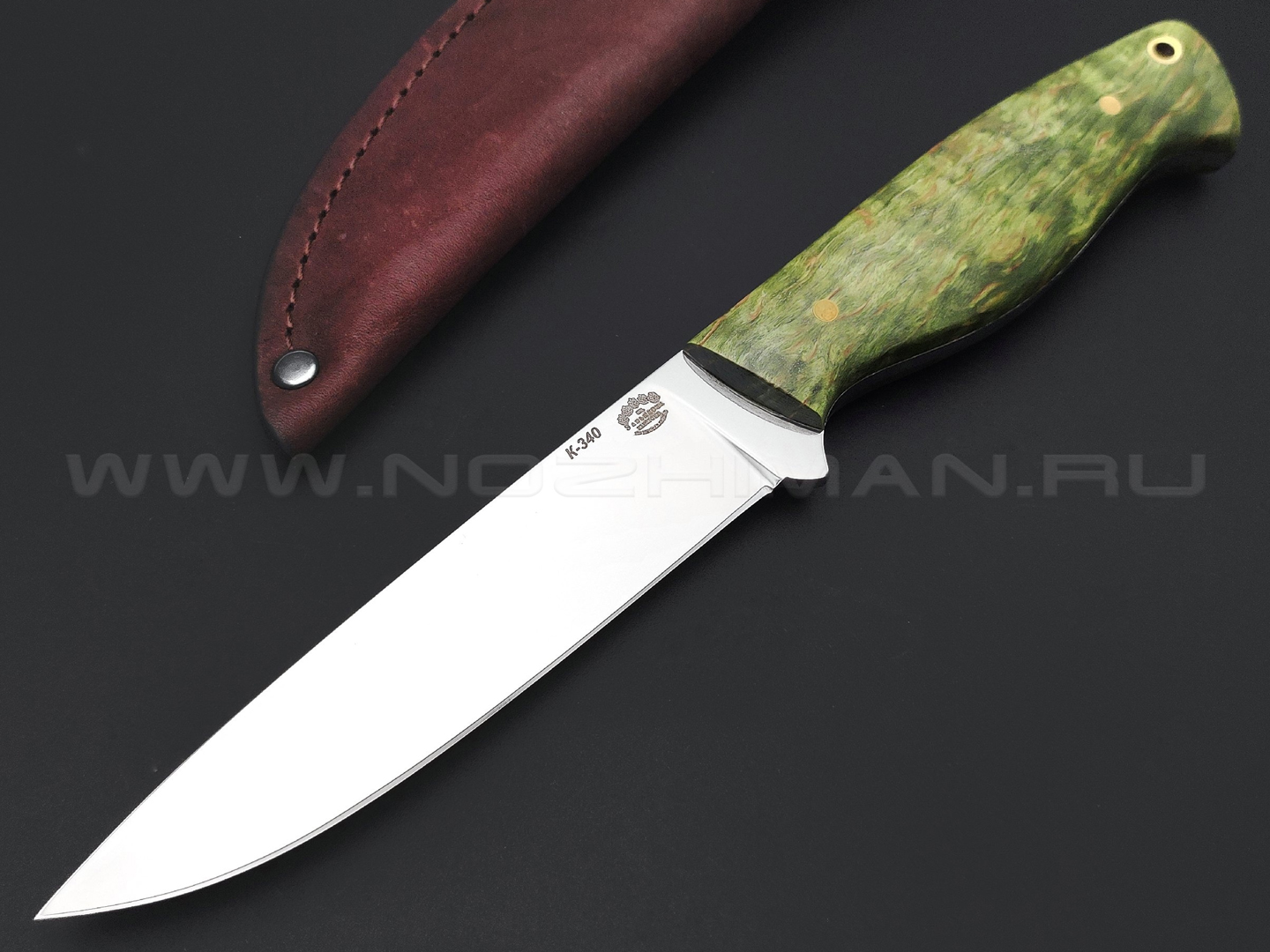 Товарищество Завьялова нож Волжский сталь К340, рукоять Стабилизированное дерево зеленое