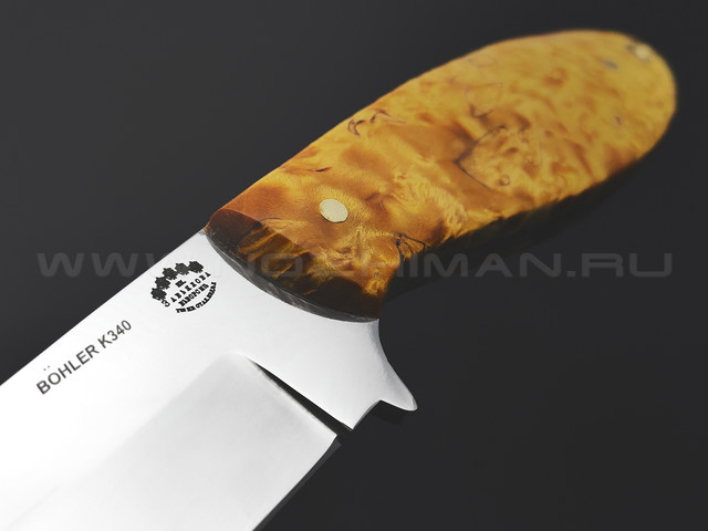 Товарищество Завьялова нож Лис сталь K340, рукоять Карельская береза желтая