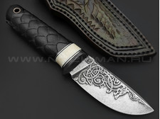 Дмитрий Болбат нож из стали S390, рукоять Черный эбен с ручной гравировкой, бивень моржа, карбон