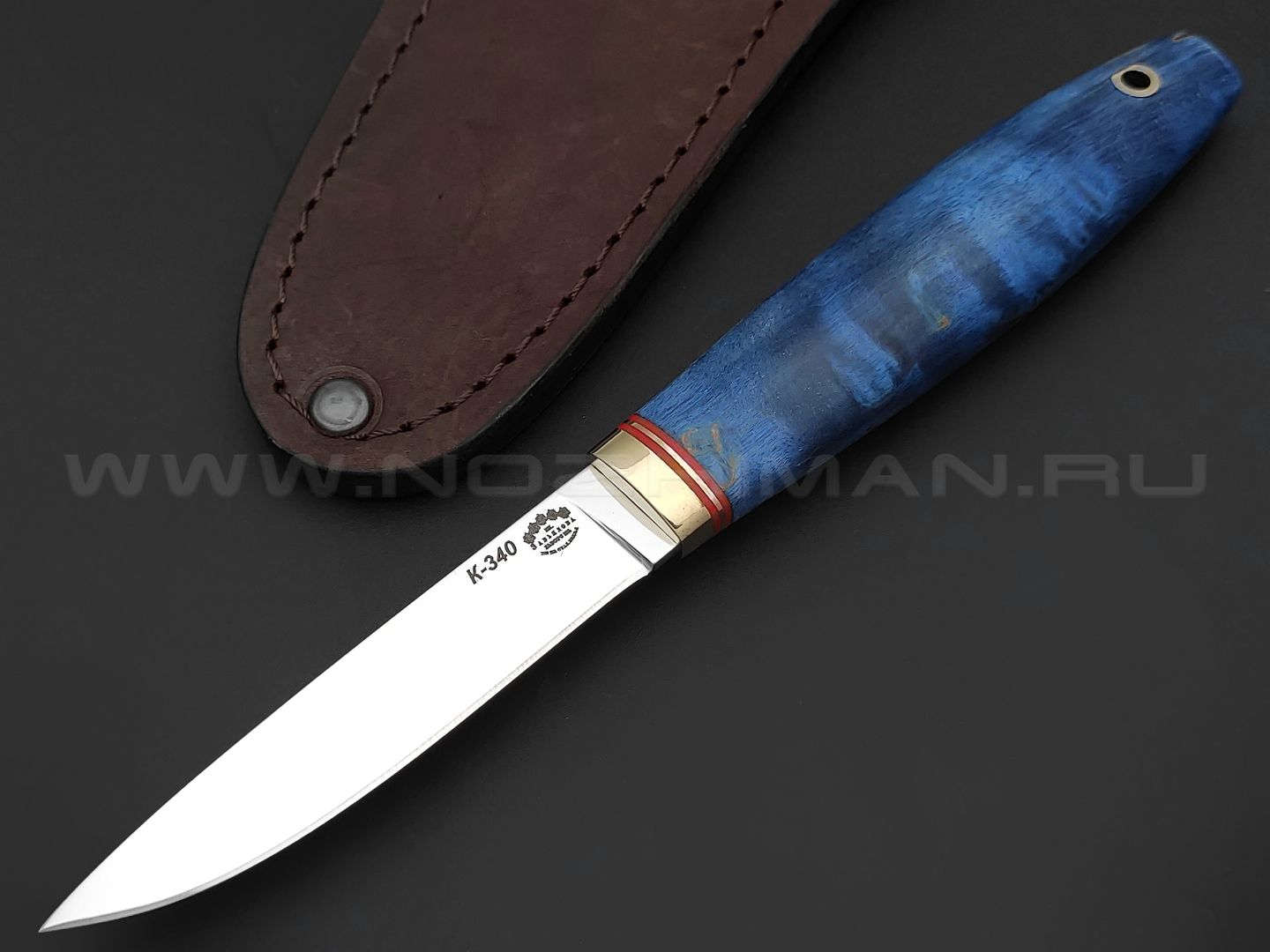 Товарищество Завьялова нож Маус сталь К340, рукоять Стаб. дерево синее, латунь