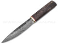 Товарищество Завьялова нож Якут-Б сталь Дамаск, рукоять Карельская береза коричневая, латунь