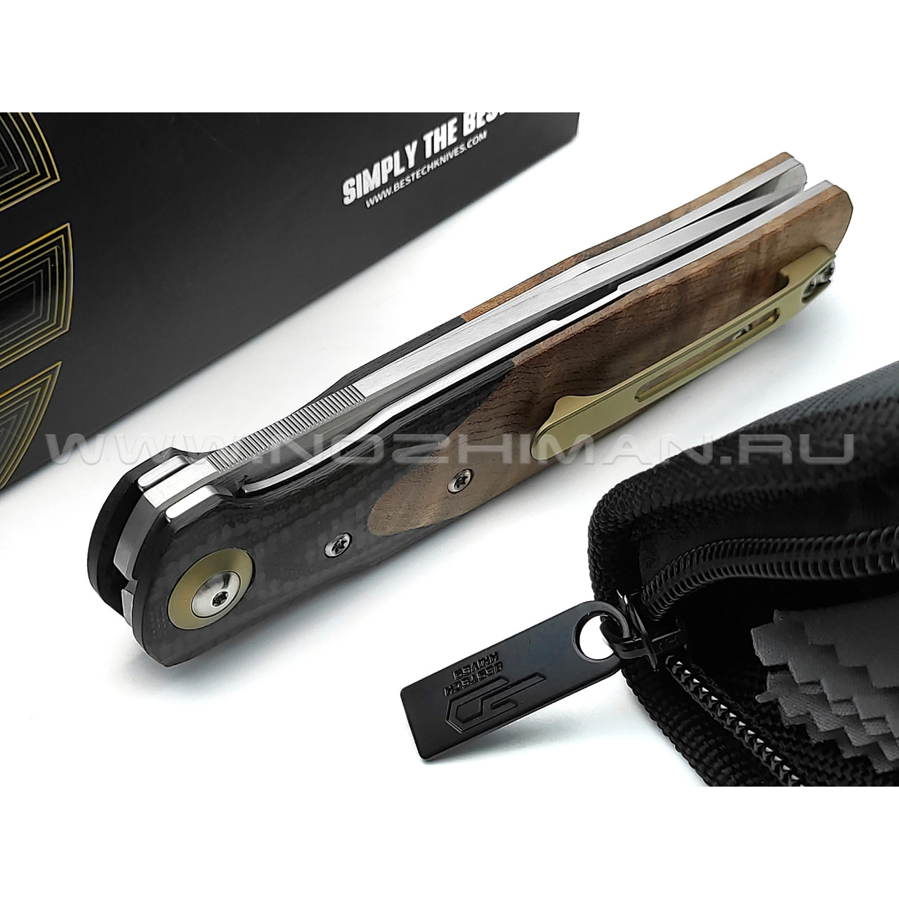 Нож Bestech Ascot BG19D сталь 14C28N satin, рукоять Carbon fiber, G10, дерево