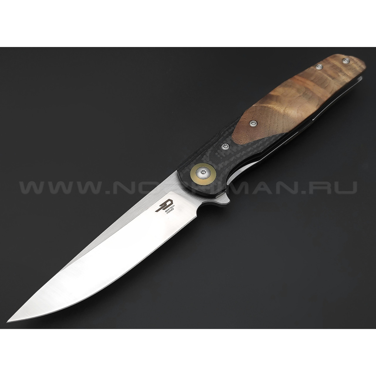 Нож Bestech Ascot BG19D сталь 14C28N satin, рукоять Carbon fiber, G10, дерево