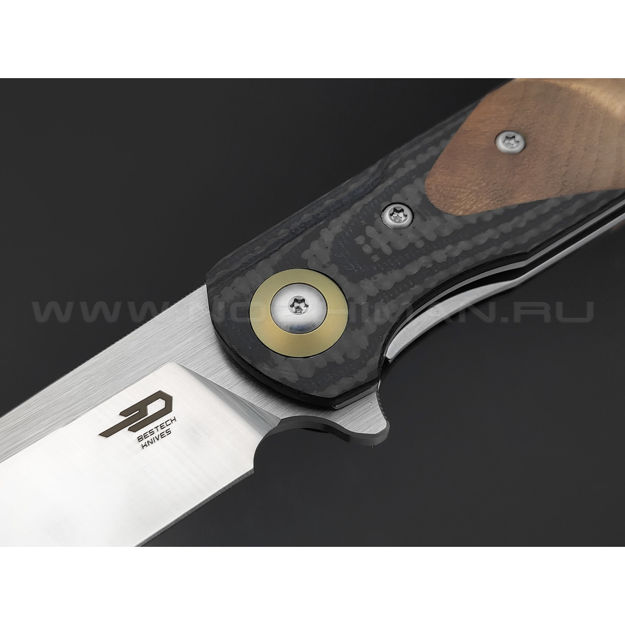Нож Bestech Ascot BG19D сталь 14C28N satin, рукоять Carbon fiber, G10, дерево