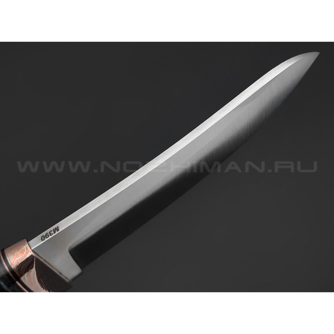 Товарищество Завьялова нож Фидель сталь M390, рукоять Айронвуд, зуб мамонта, мокумэ ганэ, пины