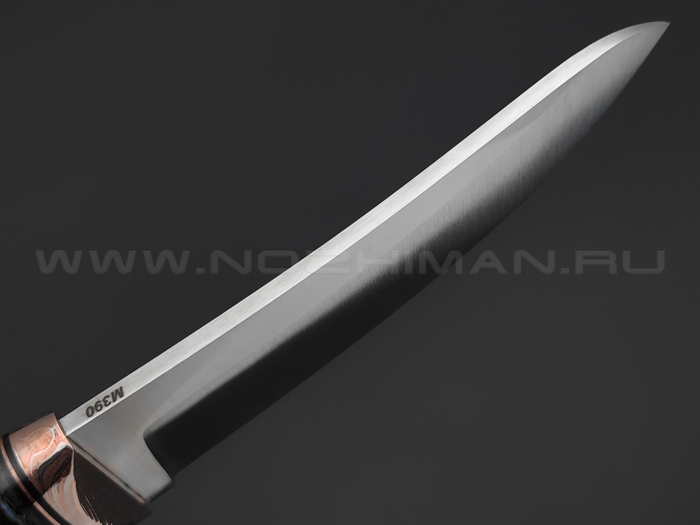 Товарищество Завьялова нож Фидель сталь M390, рукоять Айронвуд, зуб мамонта, мокумэ ганэ, пины
