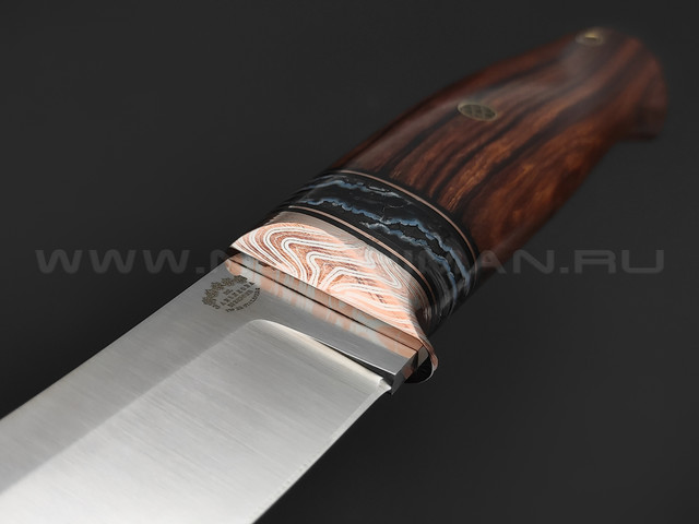 Товарищество Завьялова нож Фидель сталь M390, рукоять Айронвуд, зуб мамонта, мокумэ ганэ, пины
