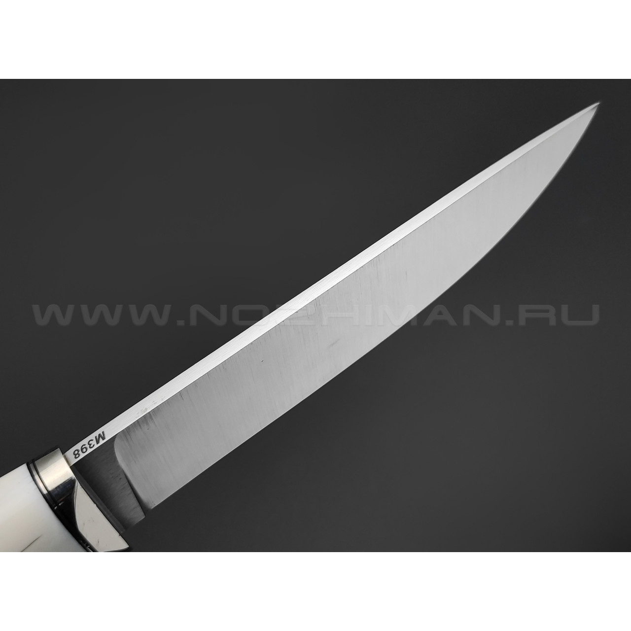 Товарищество Завьялова нож Ладья-2 сталь M398, рукоять Айронвуд, бивень моржа, мельхиор, пины