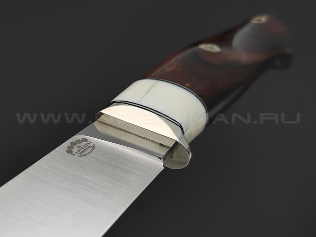 Товарищество Завьялова нож Ладья-2 сталь M398, рукоять Айронвуд, бивень моржа, мельхиор, пины