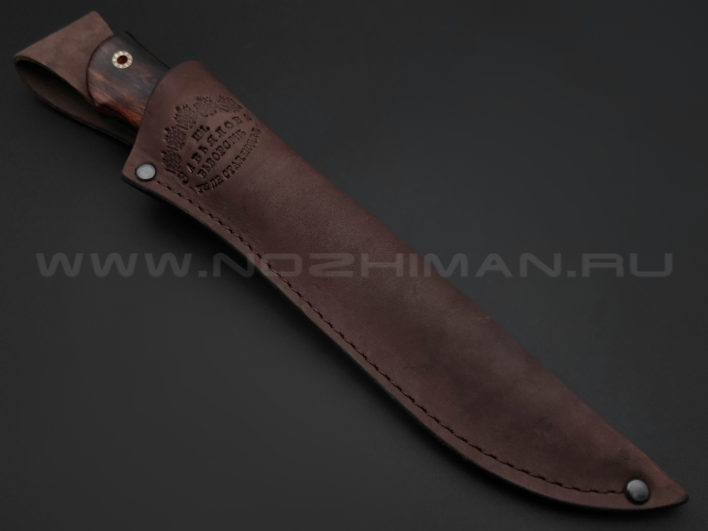 Товарищество Завьялова нож Ладья-2 сталь M390, рукоять Айронвуд, мокумэ-ганэ, пины