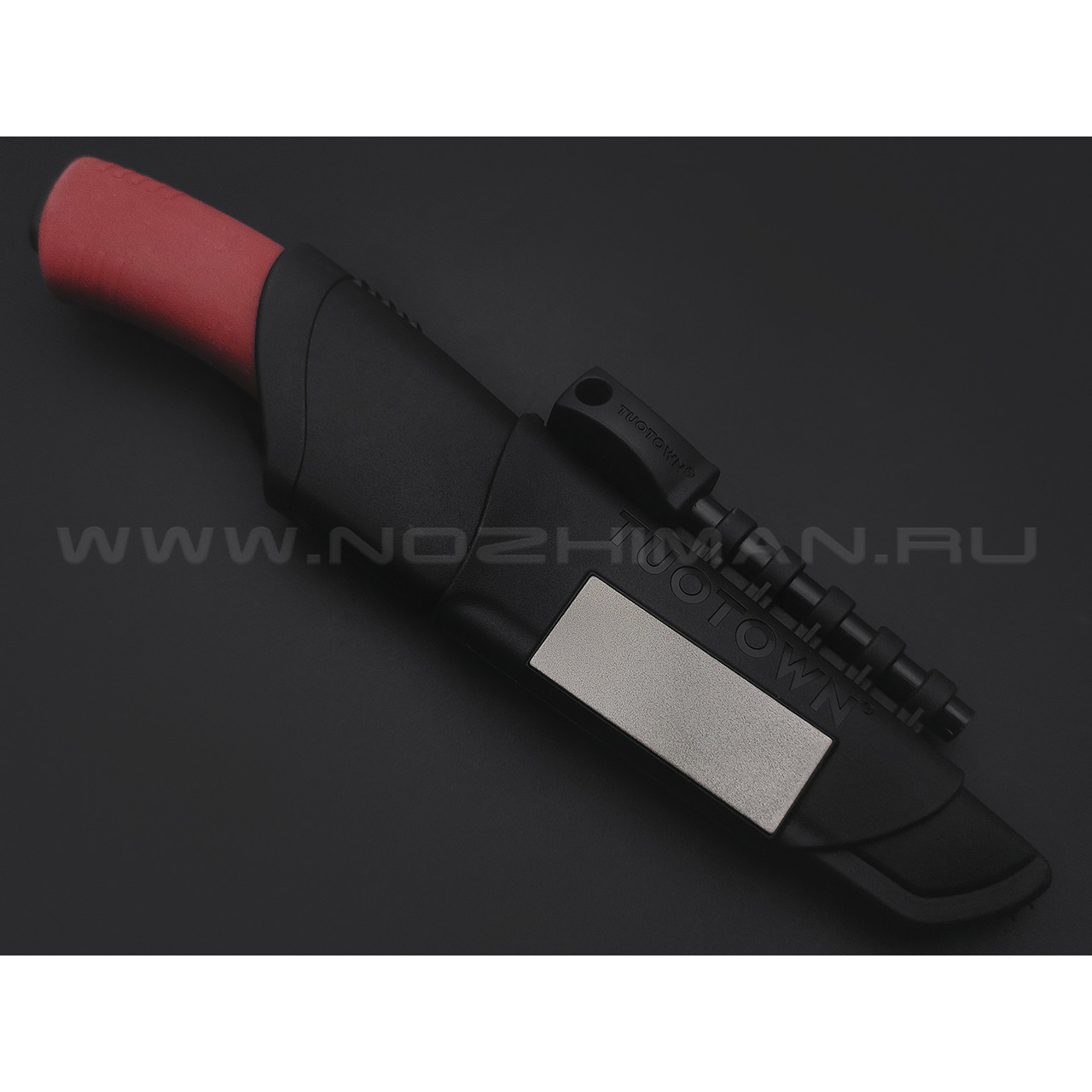 TuoTown нож Forester 3 red с огнивом и алмазным бруском, сталь Aus-8, рукоять GRN, эластрон