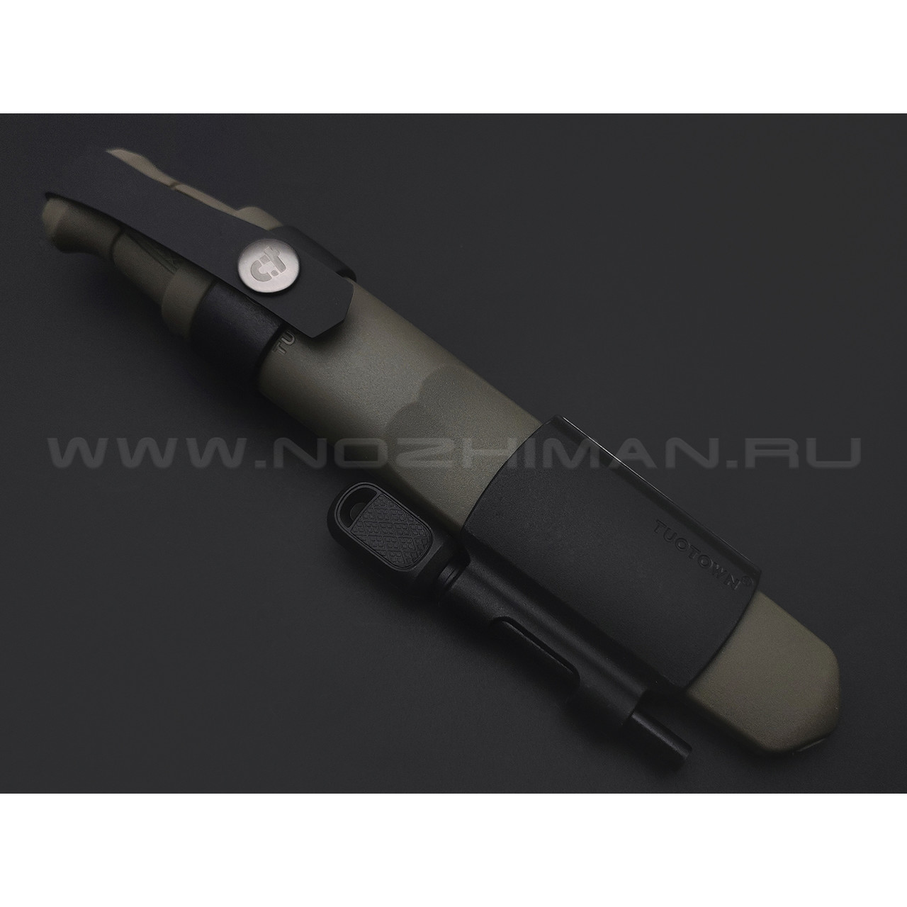 TuoTown нож Hunter 1 с огнивом и алмазным бруском, сталь Aus-8, рукоять GRN, эластрон