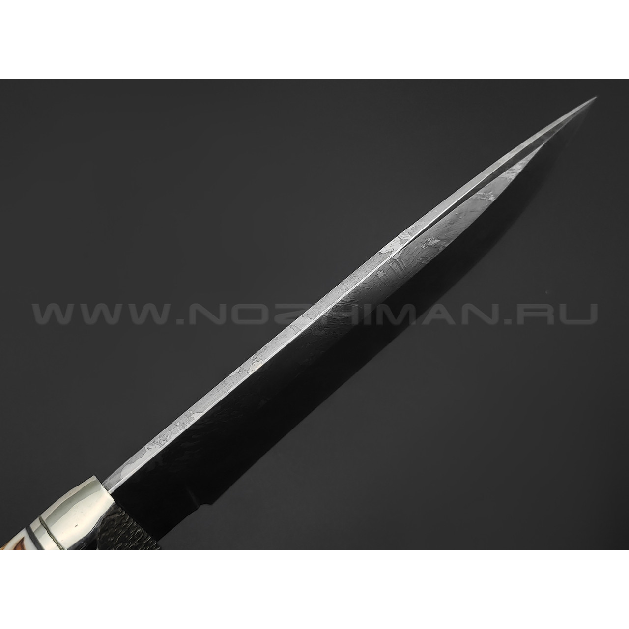 Нож Волк-2 сталь PGK, рукоять Айронвуд, рог лося с пирографией, мельхиор (Фурсач А. А.)