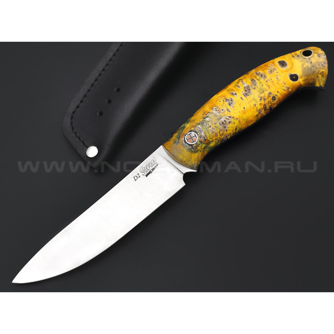 7 ножей нож Путник сталь D2 satin, рукоять Стаб. кап клена, G10 blue