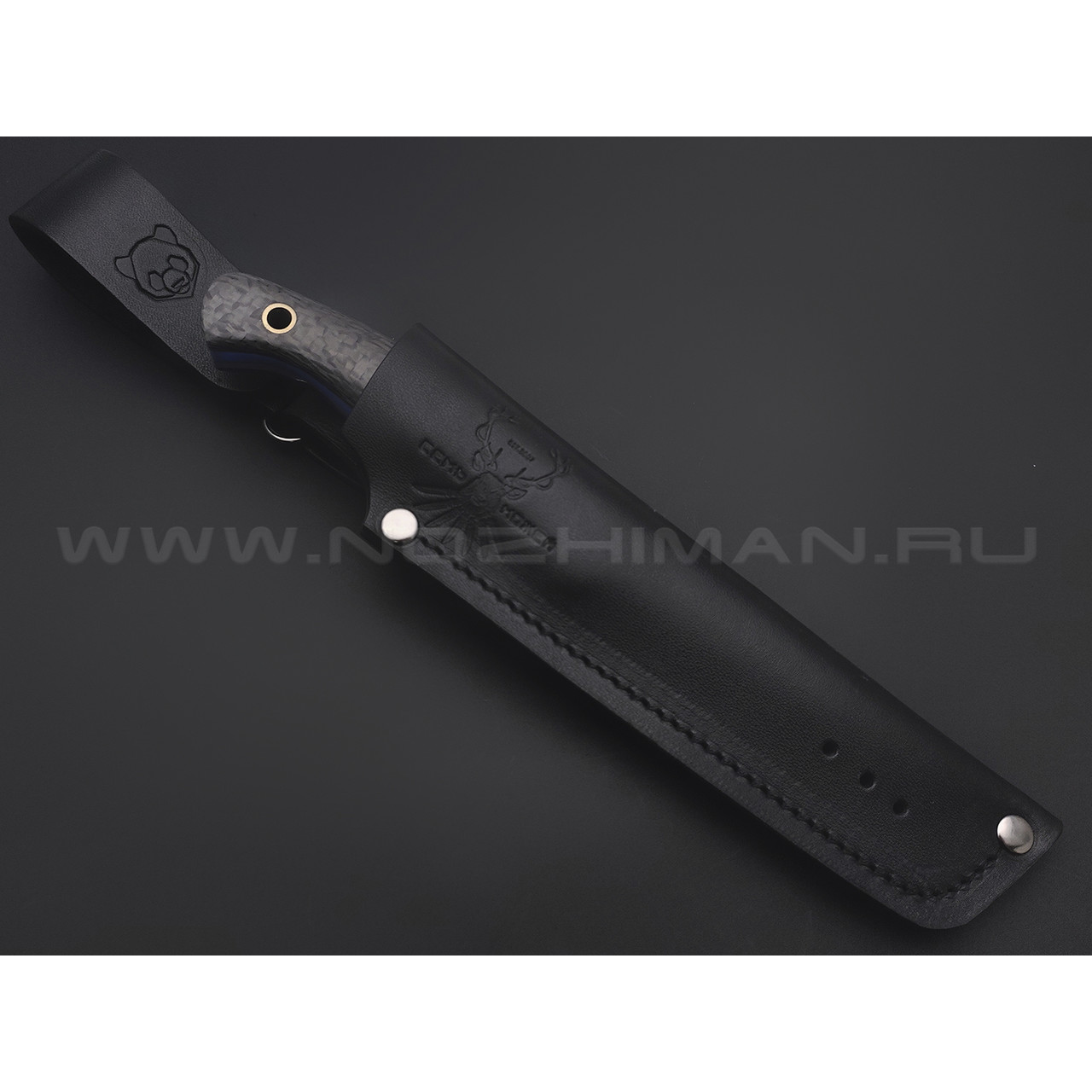 7 ножей нож Пиранья сталь K340 satin & ковка, рукоять Carbon fiber, G10 blue