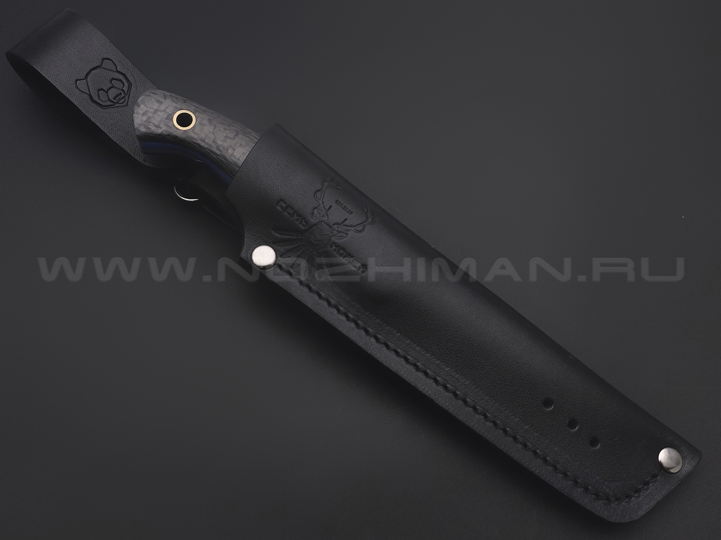 7 ножей нож Пиранья сталь K340 satin & ковка, рукоять Carbon fiber, G10 blue