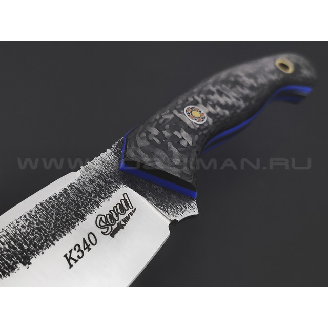 7 ножей нож Пиранья сталь K340 satin & ковка, рукоять Carbon fiber, G10 blue