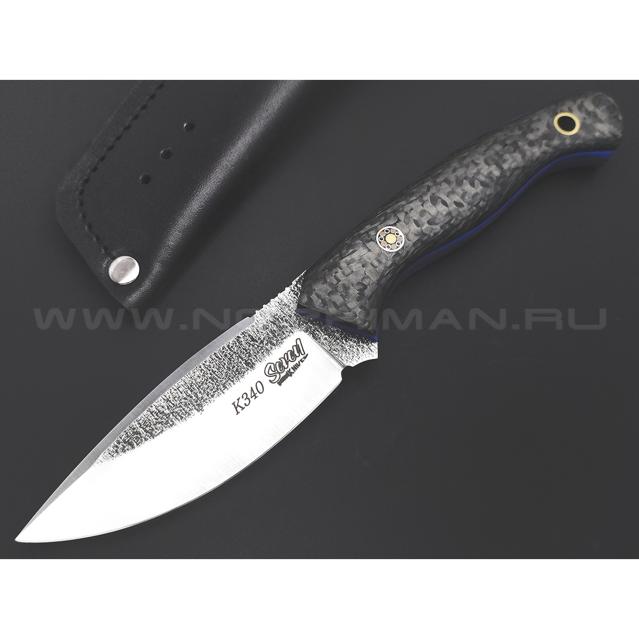 7 ножей нож Пиранья сталь K340 satin & ковка, рукоять Carbon fiber, G10 blue