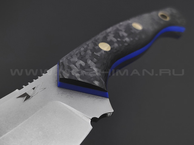 7 ножей нож Пиранья сталь D2 stonewash, рукоять Carbon fiber, G10 blue