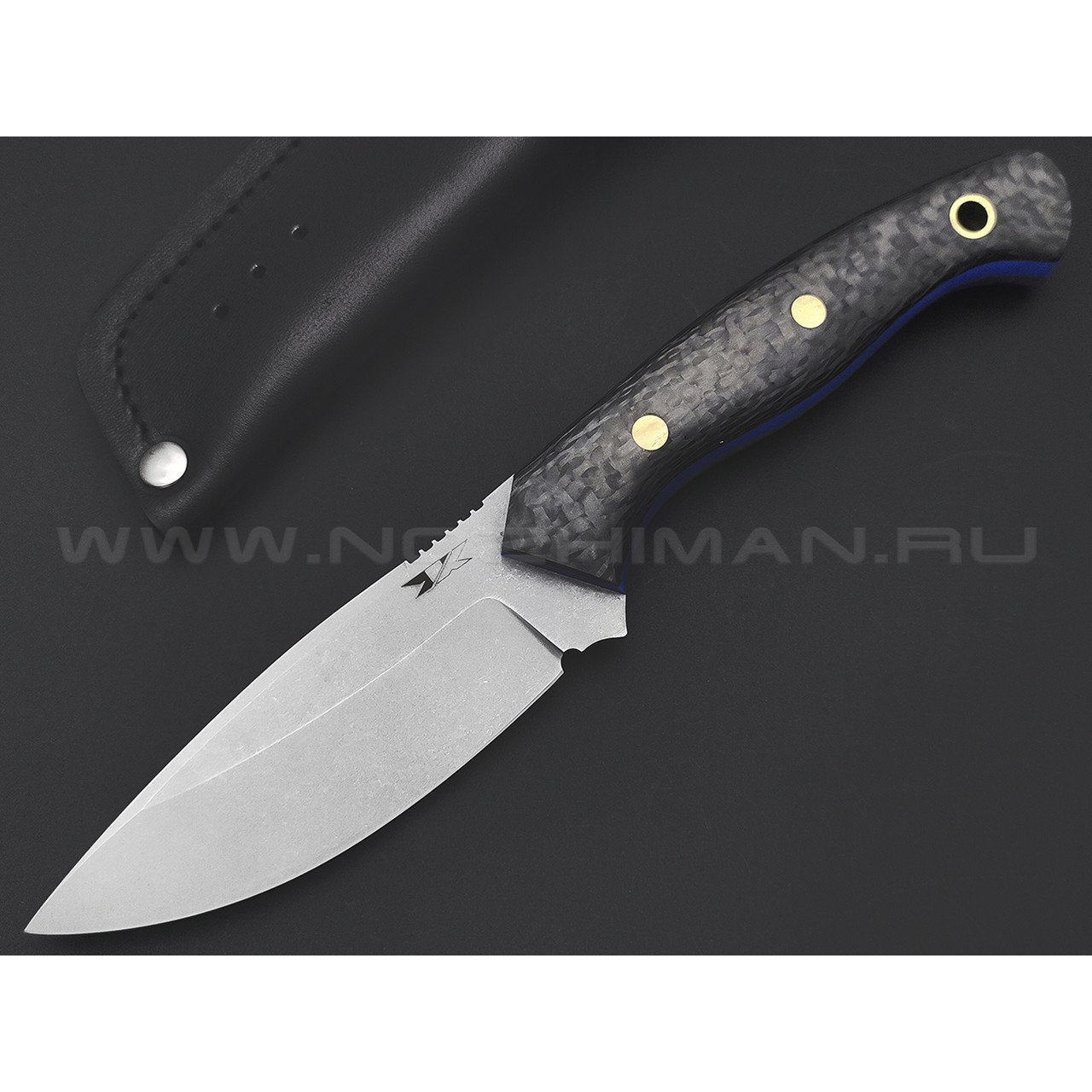 7 ножей нож Пиранья сталь D2 стоунвош, рукоять Carbon fiber, G10 blue