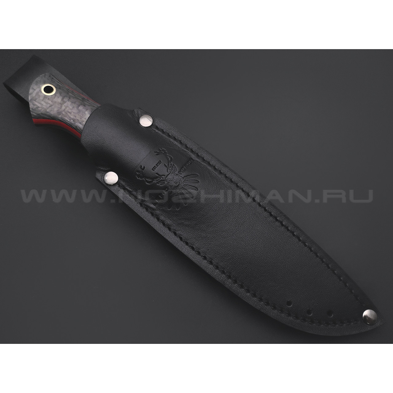 7 ножей нож Клык малый сталь K340 satin, рукоять Carbon fiber, G10 red
