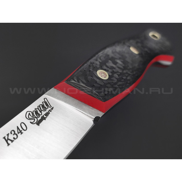 7 ножей нож Клык малый сталь K340 satin, рукоять Carbon fiber, G10 red