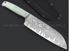Волчий Век нож Santoku сталь 1.4116 WA травление, рукоять G10 jade, мозаичные пины