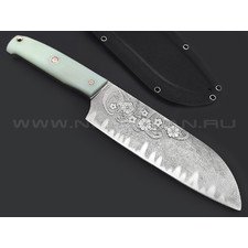 Волчий Век нож Santoku сталь 1.4116 WA травление, рукоять G10 нефрит, мозаичные пины