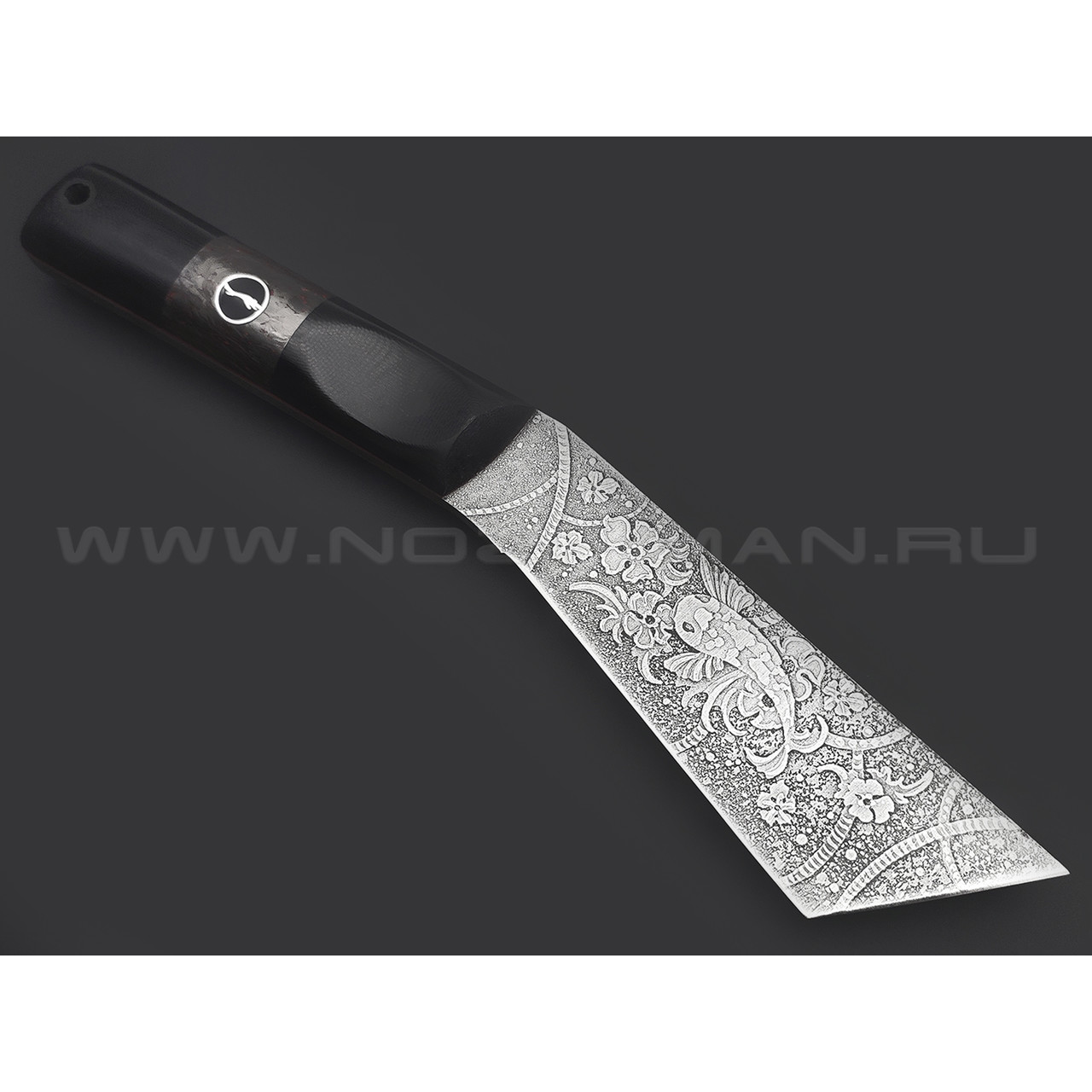 Волчий Век нож НДК-11 сталь D2 WA травление, рукоять G10 black, Chaotic carbon fiber red