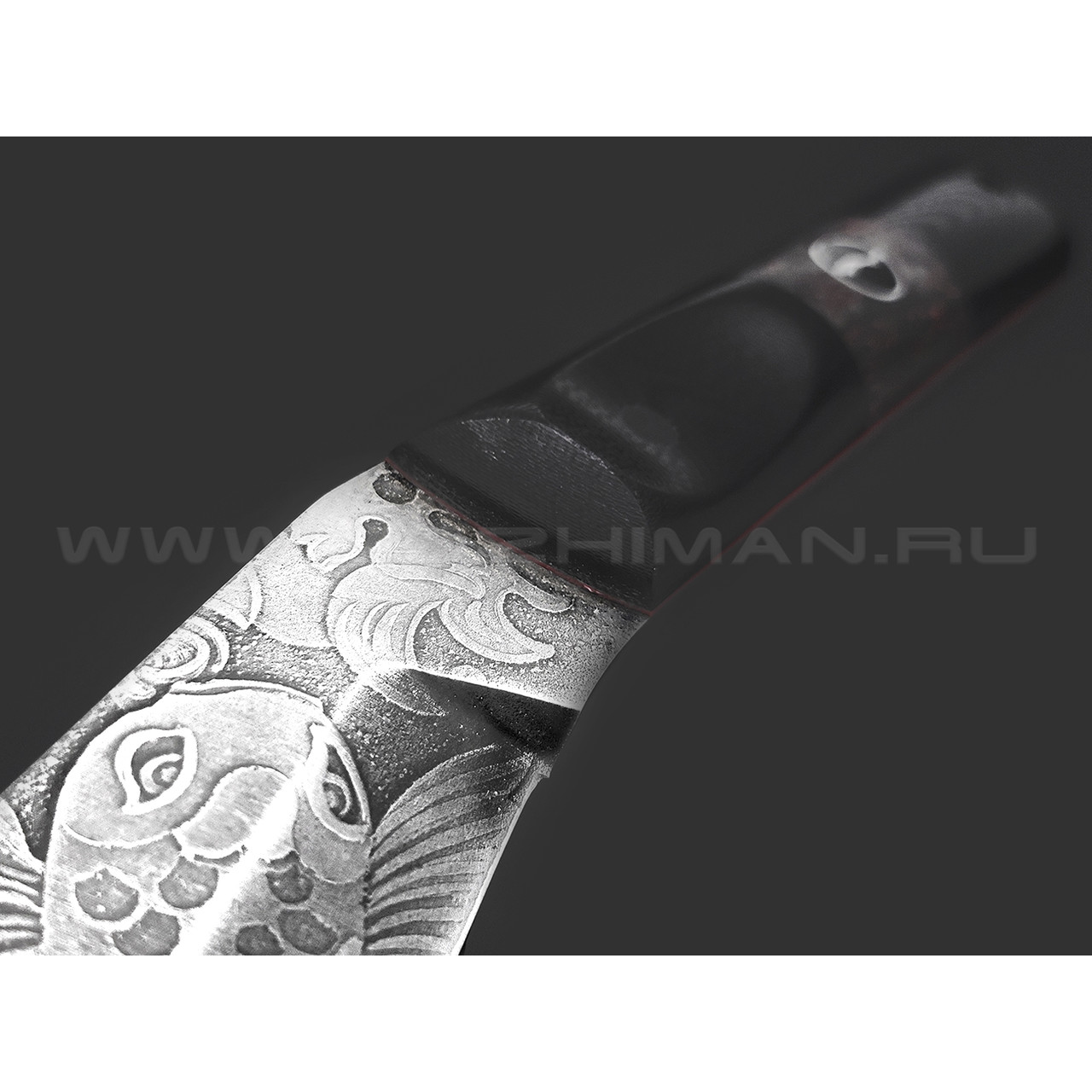 Волчий Век нож НДК-11 сталь D2 WA травление, рукоять G10 black, Chaotic carbon fiber red
