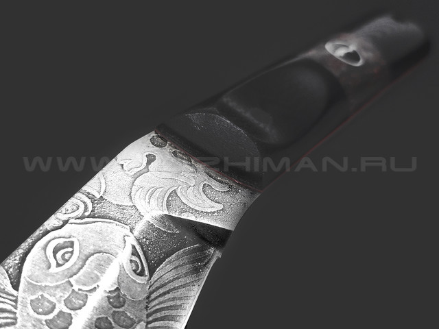 Волчий Век нож НДК-11 сталь D2 WA травление, рукоять G10 black, Chaotic carbon fiber red