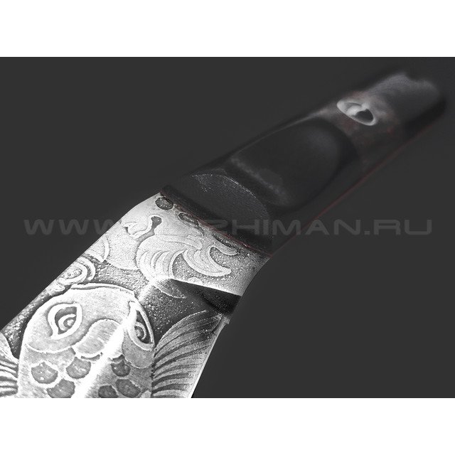 Волчий Век нож НДК-11 сталь D2 WA травление, рукоять G10 black, Chaotic carbon fiber red