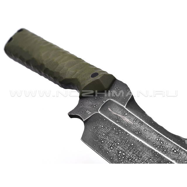Волчий Век нож Карачун сталь N690 WA травление, рукоять G10 olive с наческой