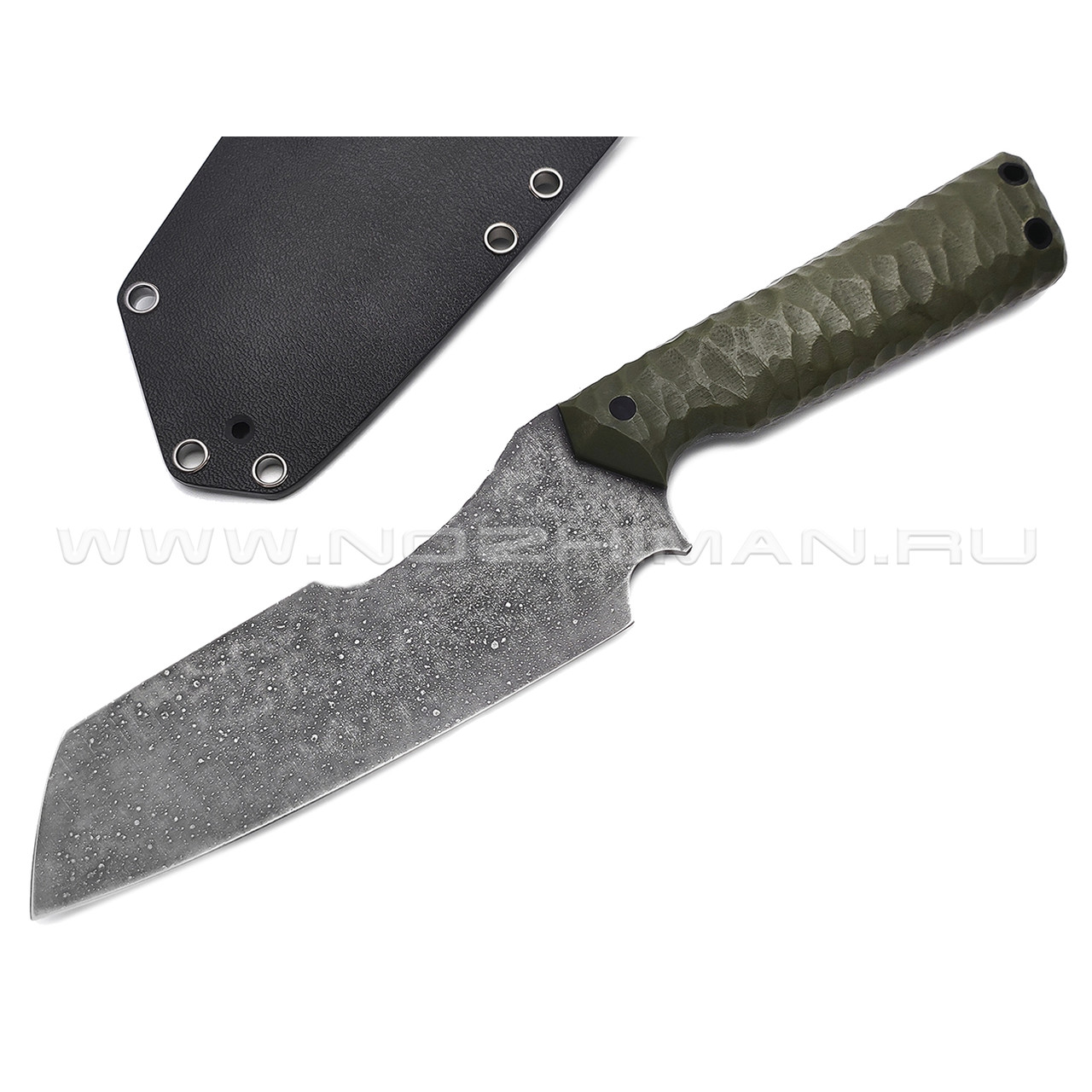 Волчий Век нож Карачун сталь N690 WA травление, рукоять G10 olive с наческой