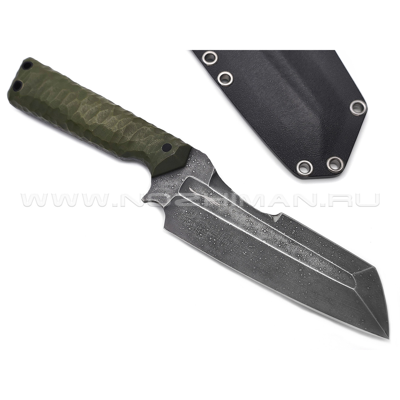 Волчий Век нож Карачун сталь N690 WA травление, рукоять G10 olive с наческой