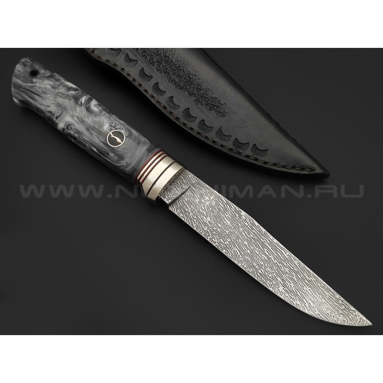 Волчий Век нож "Слоник" Custom сталь M390 WA дамаскаж, рукоять композит, нейзильбер
