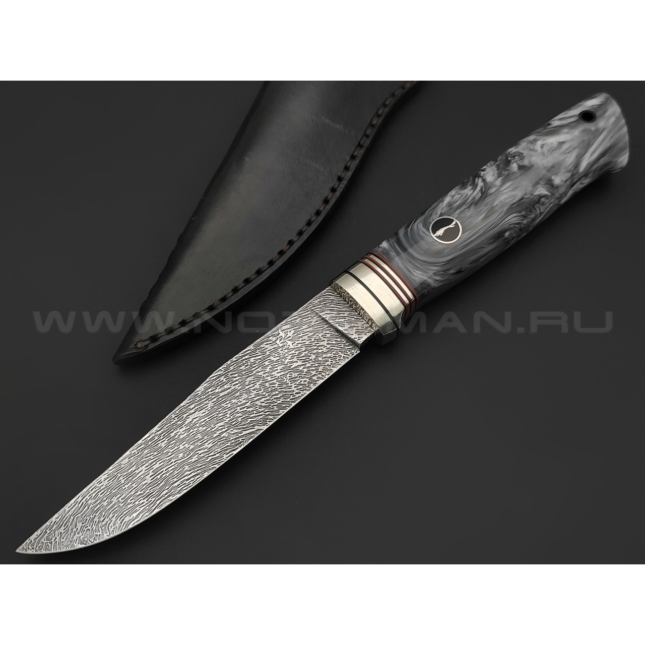Волчий Век нож "Слоник" Custom сталь M390 WA дамаскаж, рукоять композит, нейзильбер