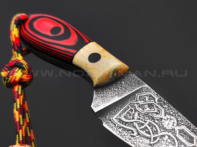 Волчий Век нож МасичЬка мини, сталь PGK WA травление, рукоять G10 black & red, кость жирафа